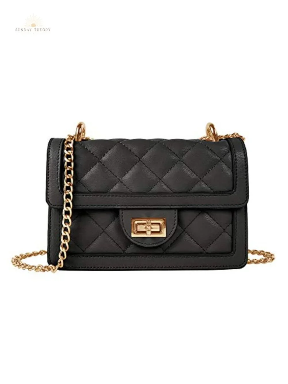 Quilted Vegan Leather Crossbody Bag with Gold Chain Strap, Mini Shoulder Purse